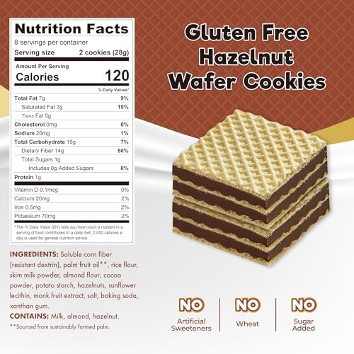 ChocZero Hazelnut Wafer Cookies – No Added Sugar, Keto Friendly, Low Carb Cookies with No Sugar Alcohols, Gluten Free & Individually Wrapped – 8 oz Box
