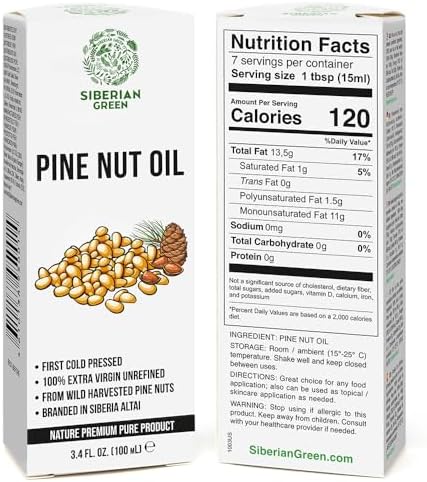 [2 PACK] Siberian Pine Nut Oil | 100% Natural Extra Virgin Cold Pressed 2x100 ml / 6.8 fl oz (2 bottles) | Unrefined Raw No-GMO Vegan | Exclusive Healthy Diet Food Grade