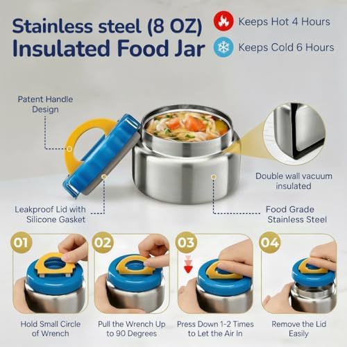 Stainless Steel Bento Lunch Box with 8 oz Insulated Food Jar – 54 oz – Leak-Resistant 3-Compartment Kids & Adult Metal Meal Container with Silicone Container and Thermo for Work & School, BPA-Free