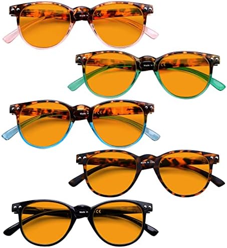 Eyekepper 5 Pack Orange Tinted Reading Glasses Blue Light Blocking Readers Computer Eyeglasses +0.00