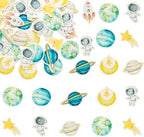 Ephlyn 54Pcs Edible Space Astronaut Cupcake Toppers Wafer Paper Planet Rocket Spaceship Trip to the Moon Star Cake Toppers Universe Outer Space Theme Birthday Party Anniversary Party Supplies Blue