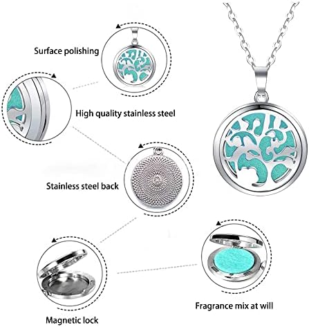 2 Pack Aromatherapy Essential Oil Diffuser Necklace Tree of Life Pattern, Muulaii Stainless Steel Locket Pendant with 24 Inch Chain Unique Gift Ideas for Women, Girls, Friend, Mom