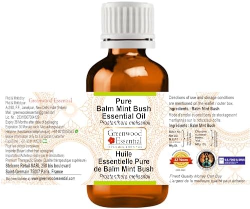 Greenwood Essential Balm Mint Bush Essential Oil (Prostanthera melissifoli) Pure | Non-Sticky | Non-Greasy | Lightweight | Men & Women | All Skin Types | Steam Distilled 2ml (0.06 oz)