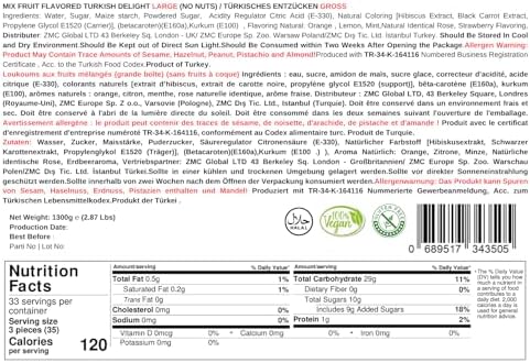 Mughe Gourmet Turkish Delight Candy Elegant Tin Box - 2.87lb/1300g - Halal, Vegan Lokum Fruit Flavors Rose, Strawberry, Lemon, Orange, Mint - Gift for Special Occasions, Halloween, Christmas