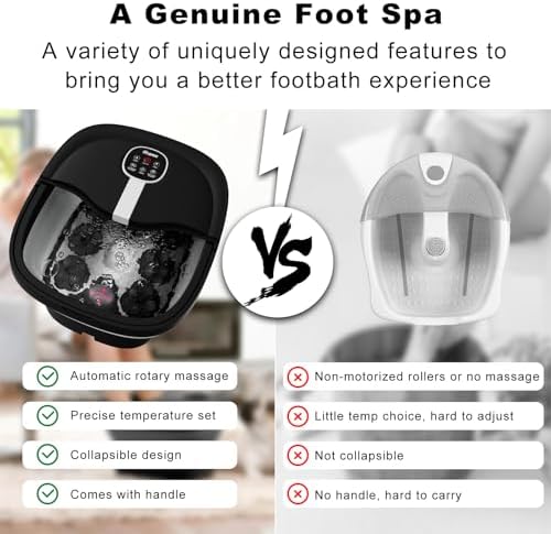 HOSPAN Collapsible Foot Spa Electric Rotary Massage, Foot Bath with Heat, Bubble, Remote, and 24 Motorized Shiatsu Massage Balls. Pedicure Foot Spa for Feet Stress Relief