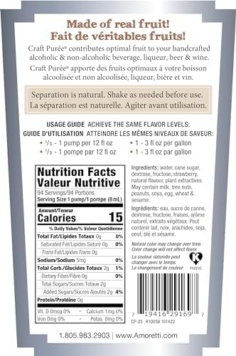 Amoretti - Strawberry Rhubarb Craft Puree 750ml - Perfect for Brewing, Cocktails, and other Beverages, Made of Real Fruit, No Preservatives, Filtered, Super Concentrated, Fully Pasteurized, TTB Registered