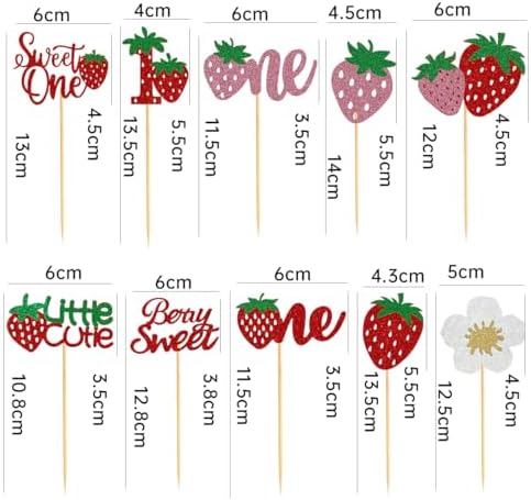 60Pcs Strawberry Sweet One Cupcake Toppers,Glitter 1st Birthday Berry Cupcake Picks for Fruit Baby Shower Cake Decorations