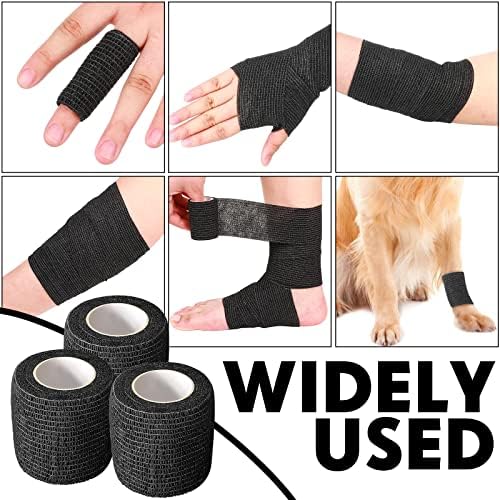 Treela 96 Pack Self Adhesive Bandage Wrap 2 Inch x 5 Yard Self Adherent Cohesive Bandages Elastic Athletic Sports Tape Breathable Wound Tape for Stretch Athletic Wrist Ankle(Black)