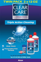 CLEAR CARE Cleaning & Disinfecting Contact Lens Solution, 12 fl oz, Twin Pack, For Soft & RGP Lenses, No Rubbing, Preservative-Free, Included Lens Case, Deep Cleans and Removes Deposits
