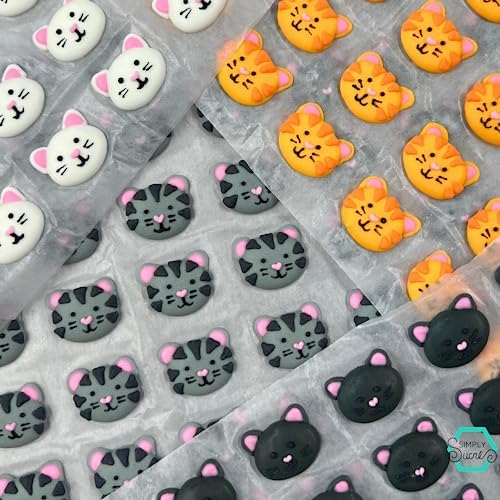 Icing Kittens & Blossoms | 26 Pieces | Sugar Decorations | Icing Cats | Mini Sugar Cats | Edible Sugar Kitties | Icing Flowers | Cat Sprinkles | Sprinkle Mix | Pink Flowers | Royal Icing Cats | Simply Sucré (26 Kittens & Blossoms)