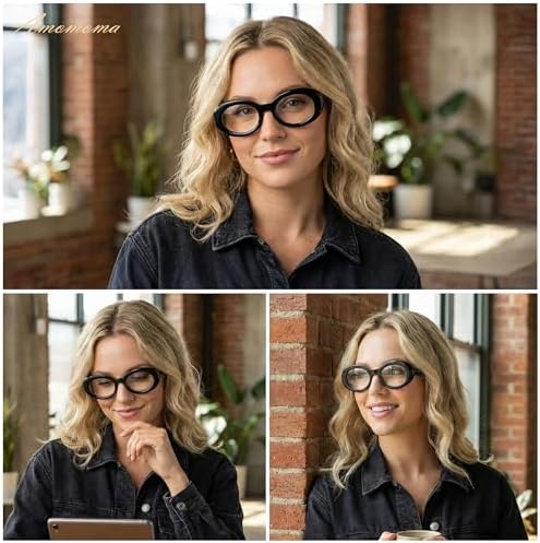 AMOMOMA Oval Reading Glasses for Women Trendy Blue Light Blocking Spring Hinge Stylish Readers AM6222