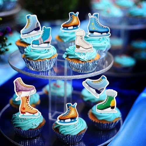 40PCS Edible Ice Skating Shoes Cupcake Toppers Winter Sports Cupcake Decorations for Skating Enthusiasts Kids Birthday Party Supplies