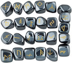 rockcloud Hematite Rune Stones Tumbled Engraved Lettering Crystal Set for Wicca Crystals Healing Chakra Reiki