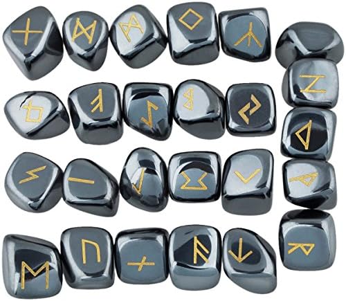 rockcloud Hematite Rune Stones Tumbled Engraved Lettering Crystal Set for Wicca Crystals Healing Chakra Reiki
