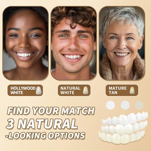 Cosmetic Dental Veneers, Upper and Lower Custom Fit Whitening Covers, Temporary Snap-On Smile Enhancement Kit, Reusable, with Fitting Tools