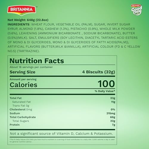 Britannia Good Day Pistachio Almond Cookies Value Pack, 22.8 oz (648g) – Crunchy Nutty Biscuits, Perfect Tea-Time & Anytime Snack