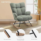 SAETSFEG Rocking Chair Nursery Teddy Upholstered Glider Rocker Rocking Accent Chair Padded Seat with High Backrest Armchair Comfy Side Chair for Living Room Bedroom Offices (Mint Green Teddy)