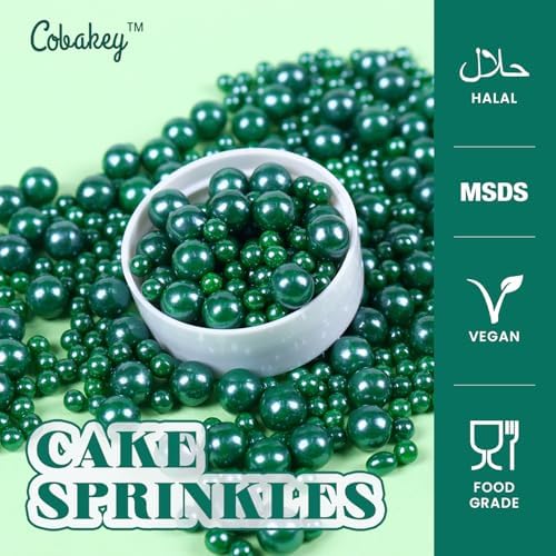 Dark Green Sprinkles for Cake Decorations 3.52 ounce Edible Pearl Sugar Sprinkles for Cupcake Toppers Wedding Party Valentines Halloween Christmas Supplies
