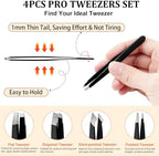 Tweezers Set and Nail Clippers 8Pcs Precision No Gaps Eyebrow Tweezer Kit for Facial Hair Men & Women Travel Tweezers with Leather Case (Black/Red)