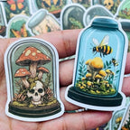 50 Pcs Vintage Gothic Stickers – Mystic Mushrooms, Skulls, Butterflies, Insects & Birds in Cloche Bottle Stickers for Journals, Scrapbooks, Phone Cases, Laptops, Halloween Projects