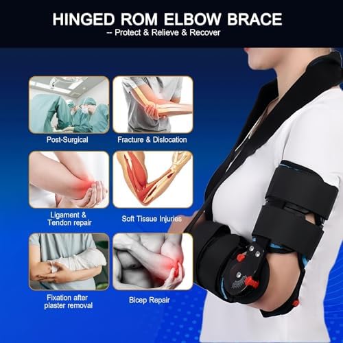 Hinged ROM Elbow Brace,Adjustable Post Elbow Brace Stabilizer Splint Arm Injury Recovery Support After Surgery,Ligament and Tendon Repairs,Surgical Repair of a Fracture and Biceps Repair(Ambidextrous)