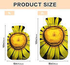 Hot Water Bottle with Soft Cover Bed Hand Feet Warmer Winter Gift Yellow Sunflowers Black Hot Water Bag for Neck and Shoulder Pain Relief Medium