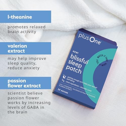 plusOne Blissful Sleep Patches – Magnesium and L-Theanine Patches to Promote Relaxation & Restful Sleep – Herbal, Vitamin-Infused Formula – Easy Peel & Stick – 14 Count