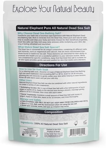 Natural Elephant Dead Sea Bath Salt | 2 Pound Bag (32oz) | 100% Natural and Pure| Coarse Grain | Ideal for Baths and Soaks