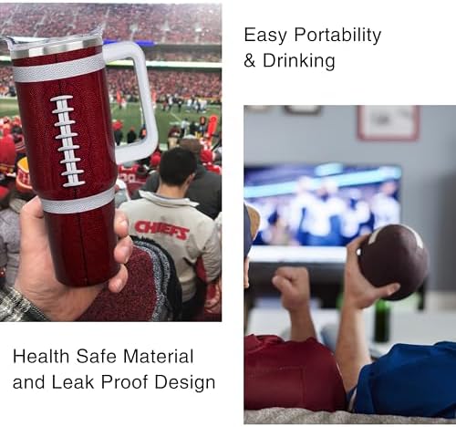 40 oz Boy Football Water Bottle Gifts Tumbler with Handle Straw Lid 40oz Football Lover Gift Double Stainless Steel Insulated Football Cup Travel Coffee Mug Football Water Bottles for Boys