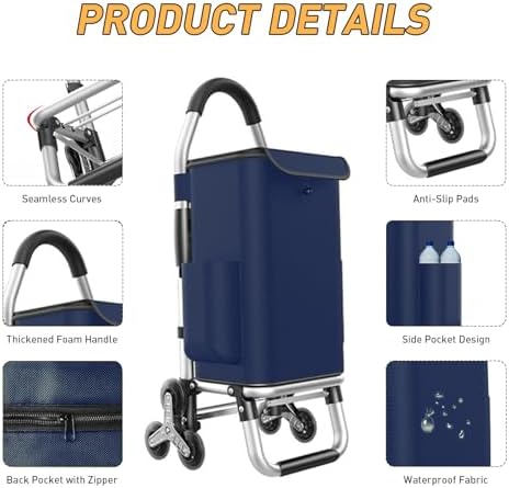 Heavy Duty 3 in 1 Shopping Cart, Foldable Hand Truck with 6 Wheels, 110 lbs Grocery Cart, Portable Utility Dolly, Waterproof Bag for Moving, Camping