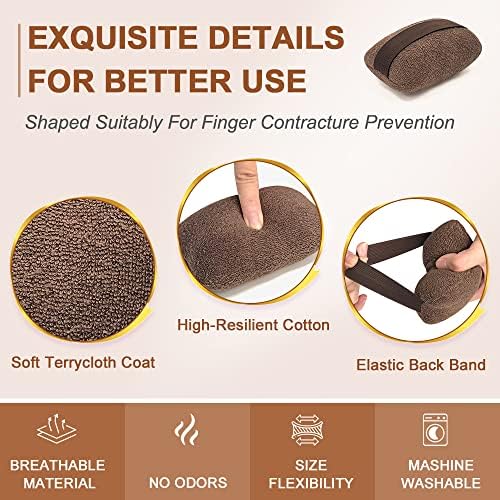 Zelen Palm Grip Protector for Hand Contracture Finger Cushion Palm Hand Splint for Contractures Palm Guard Cushion Grip with Elastic Band for Bedridden Patients Care (Brown, 1-PCS)