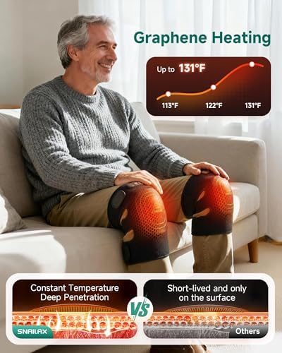 Cordless Knee Massager with Heat, 360°All-around Vibration, Graphene Heating Pad for Knee, Rechargeable Multi Modes Large-size Range for Athletes Housewives Elders, Gifts for Men Women Home Office Use