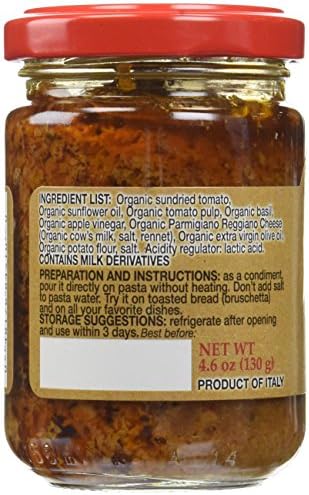 Mantova Organic Red Pesto with Sundried Tomato, 4.6 Ounce – Gourmet, Artisanal, and Flavor-Packed