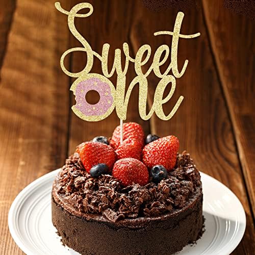 Donut Sweet One Cake Topper- 1st Birthday for 1st Birthday, Smash Cake Topper, Candyland Sweet One Cake Decorations (golden)