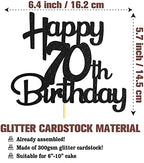 Sotpot Happy 70th Birthday Cake Topper Black Glitter 70th Cake Toppers 70 Birthday Cake Decorations for Cheers to 70 Fabulous Birthday Party Supplies - 1 Pack