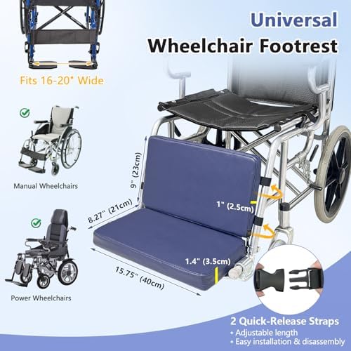 Wheelchair Footrest Leg Rest Elevating Pads, Wheelchair Pedals Leg Support Extension, Elevated Foot Rest Accessories for Wheel Chair, Footrests Extender Protector Cushion with Adjustable Straps