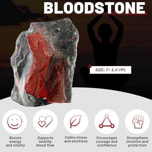 1.1lb Bulk Raw Bloodstone Rough Crystal-Natural Blood Stone Raw Stones Crystal for Tumbling, Cabbing, Fountain Rocks, Decoration,Polishing, Wire Wrapping, Wicca & Reiki Crystal Healing