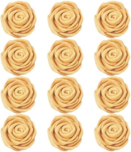Confect Metallic Edible Champagne Gold Roses | Edible Christmas Cupcake Toppers | Edible Flower For Cake Decorating | Pack Of 12 Edible Metallic Sugar Flowers for Cake Decorating