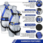 Safety Harness Fall Protection Kit - Full Body Roofing harnesses with Shock Absorbing Lanyard Upgrade Paded