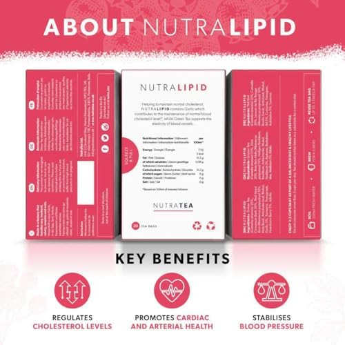 NUTRALIPID - Lipid Management Tea | Cholesterol Tea – Supports Cholesterol Levels and Heart Health – Includes Red Yeast Rice & Fenugreek - 60 Enveloped Tea Bags - by Nutra Tea - Herbal Tea - (3 Pack)