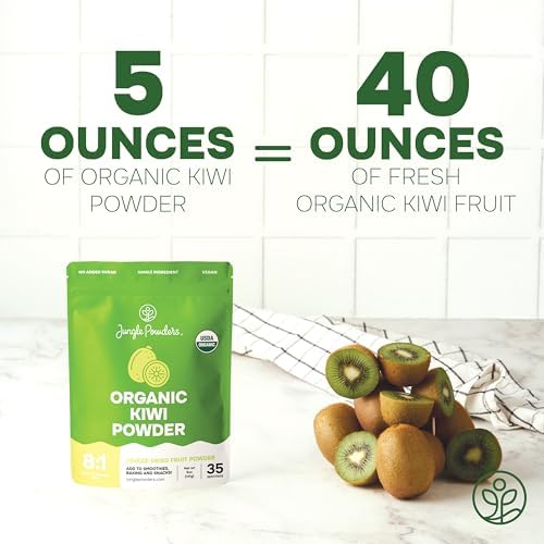 Jungle Powders Organic Kiwi Fruit Powder 5 Ounce Bag Freeze Dried Kiwi Organic Smoothie 3rd Party Lab Tested Kiwis No Added Sugar Whole Fruit Powder for Baking Flavoring Freeze Dry Extract for Baking