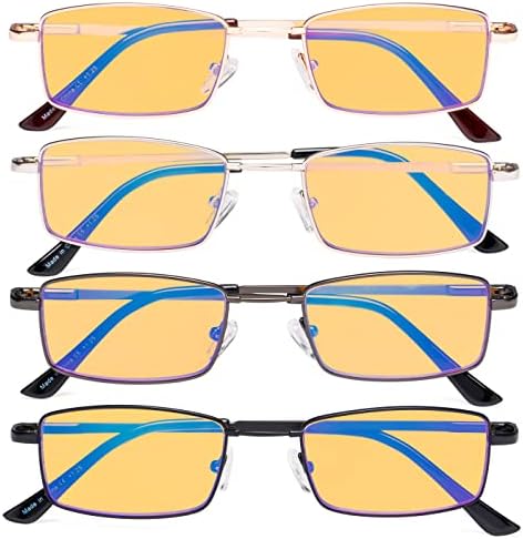 Eyekepper 4 Pack Reading Glasses Blue Light Blocking Memory Titanium Bridge Computer Readers