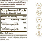 Solgar Biotin 5000 mcg, 100 Veg Caps - Promote Healthy Skin, Nails & Hair - Supports Energy Production, Protein, Carbohydrate & Fat Metabolism - Vitamin B - Non GMO, Vegan, Gluten Free - 100 Servings