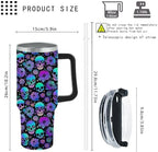 generic Sugar Skull Flower 40oz Tumbler With Handle Gifts For Aunt Skinny Wine Tumbler For Office, White