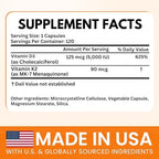 VITBOOST Vitamin D3 K2 Complex - Easy to Swallow - Vitamin D (D3) 5000 IU (125 mcg) & K2(MK-7) 90 mcg | Non-GMO | Gluten-Free | USA Made | 120 Capsules