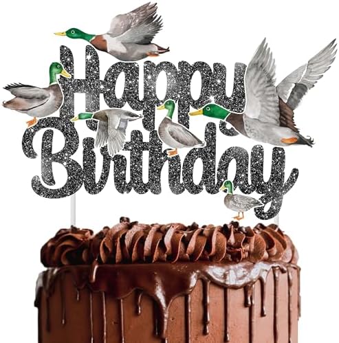 Mallard Duck Birthday Cake Topper - Glittery Black Duck Hunting Theme Cake Topper for Hunter Baby Shower Supplies