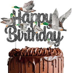 Mallard Duck Birthday Cake Topper - Glittery Black Duck Hunting Theme Cake Topper for Hunter Baby Shower Supplies