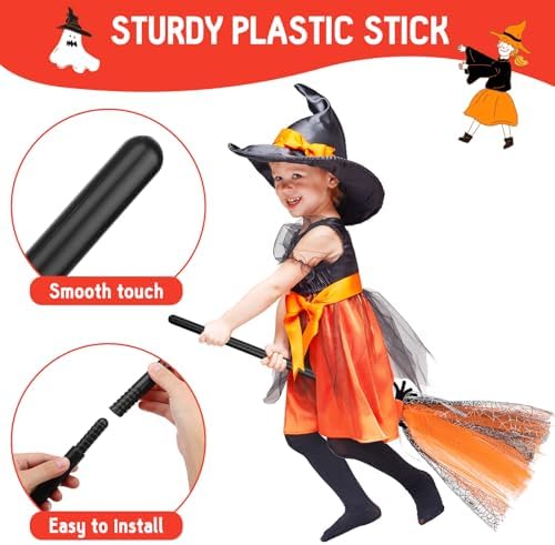 Halloween Witch Broom Kids Cosplay Accessory Lightweight Small Witch Broomstick Prop for Halloween Party Decoration