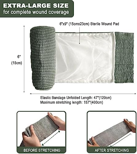 Upgrade Israeli Style Emergency Bandage, 5Pack 6 Inch Compression Bandage for Emergency Wound Dressing, First Aid and IFAK Trauma Military (6Inch-5Pcs)