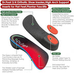 Dr. Foot 3/4 Orthotics Shoe Insoles, High Arch Supports Inserts for Flat Feet, Plantar Fasciitis, Over-Pronation, Fallen Arches (Red, Small(Men's 5-6 / Women's 6-7))